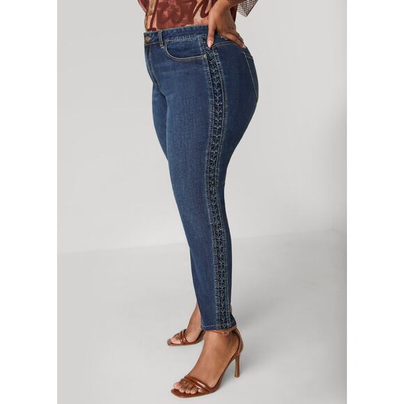 NWT! Ashley Stewart Mid Rise Button Zip Pleated Skinny Jeans Denim Plus Size: 16 - Picture 4 of 6